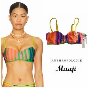Anthropologie Maaji Violeta Reversible Striped Bikini Top NWT Medium BL Motif
